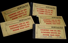 5 LOT~COURTESY CAB CO~DOWNERS GROVE, IL~TAXI CAB COUPON BOOKS~2 USED, 3 FULL