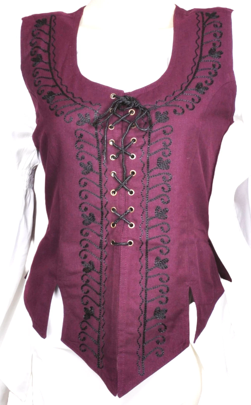 OFF WHITE Gilet Hippie Vintage Cappotto Vita Donna con Bellissimo Tessuto Cotone Ricamo