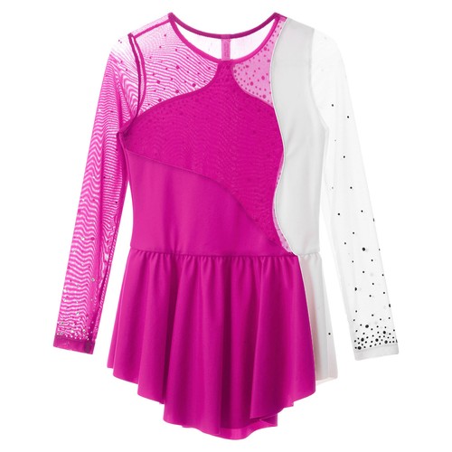Girls Dance Dress Round Neckline Shiny Rhinestone Decorated Patchwork Skirts - Picture 54 of 90