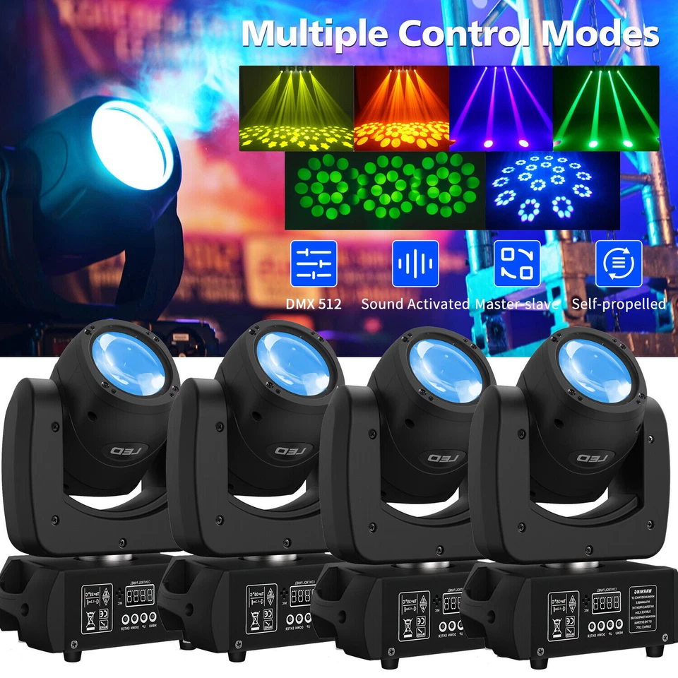 4 PIEZAS 18 Prismas LED Haz Gobo Cabezal Móvil Escenario Luz Barra DJ Fiesta Iluminación DMX Foto 2 de 4