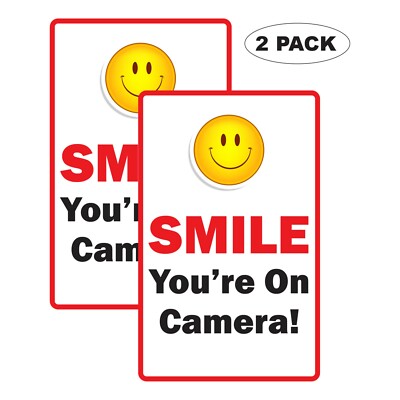 2 Home Business SMILE YOU'RE ON CAMERA 6 Mil Indoor Outdoor Vinyl Decal ...