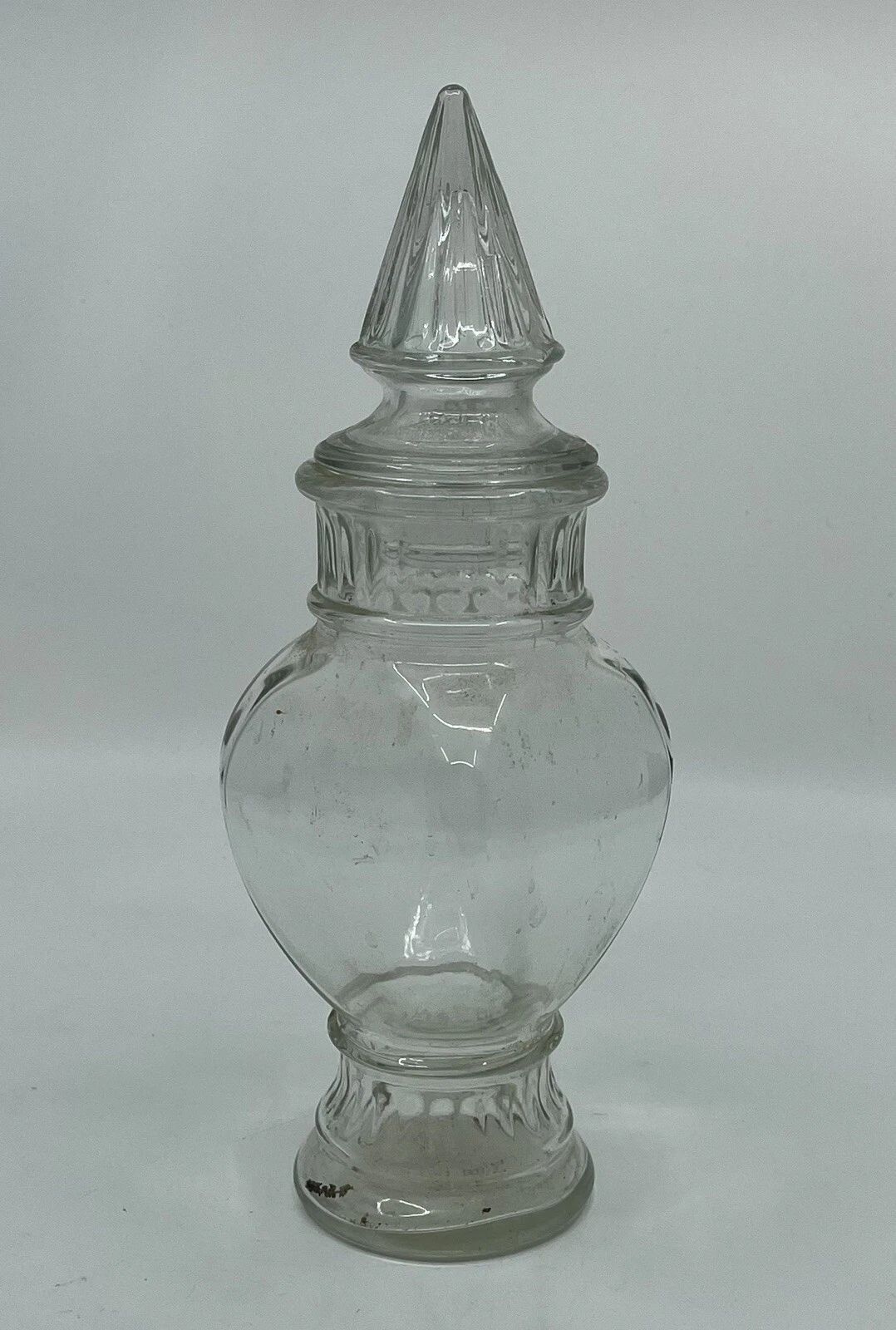 Vintage Clear Glass Lidded Apothecary Jar w/ Pointed Lid, Unmarked