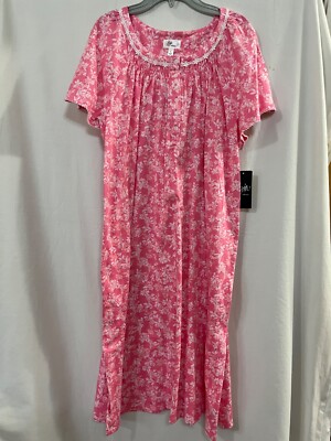 Aria 100% Cotton Women's Short Sleeve Scoop Neck Nightgown Pockets Pink Upic NEW