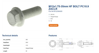5) M12 x 1.75 x 40 Stainless Steel DIN6921 A2 Hex Flange Bolts