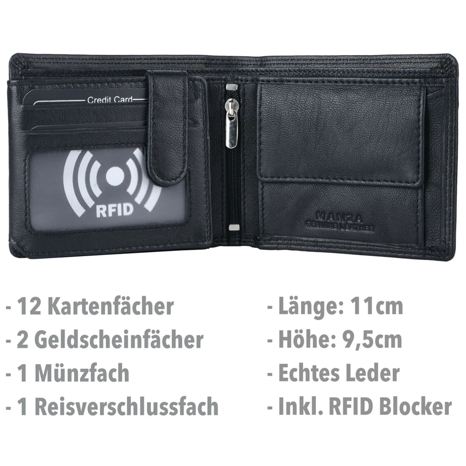 Geldbörse Herren Portemonnaie Echt Leder Börse Geldbeutel RFID Blocker MANZA® - Bild 2 von 4