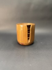 VTG Hand Carved Hardwood Coasters w/ Holder Set of 8 MCM Barware