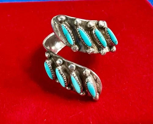Native American Zuni Needlepoint Sterling Silver Bypassing Ring  Sz 8