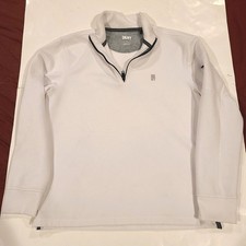 DKNY Mens Medium Long Sleeve 1/4 Zip Pullover Sweat Shirt White Pocket On Sleeve