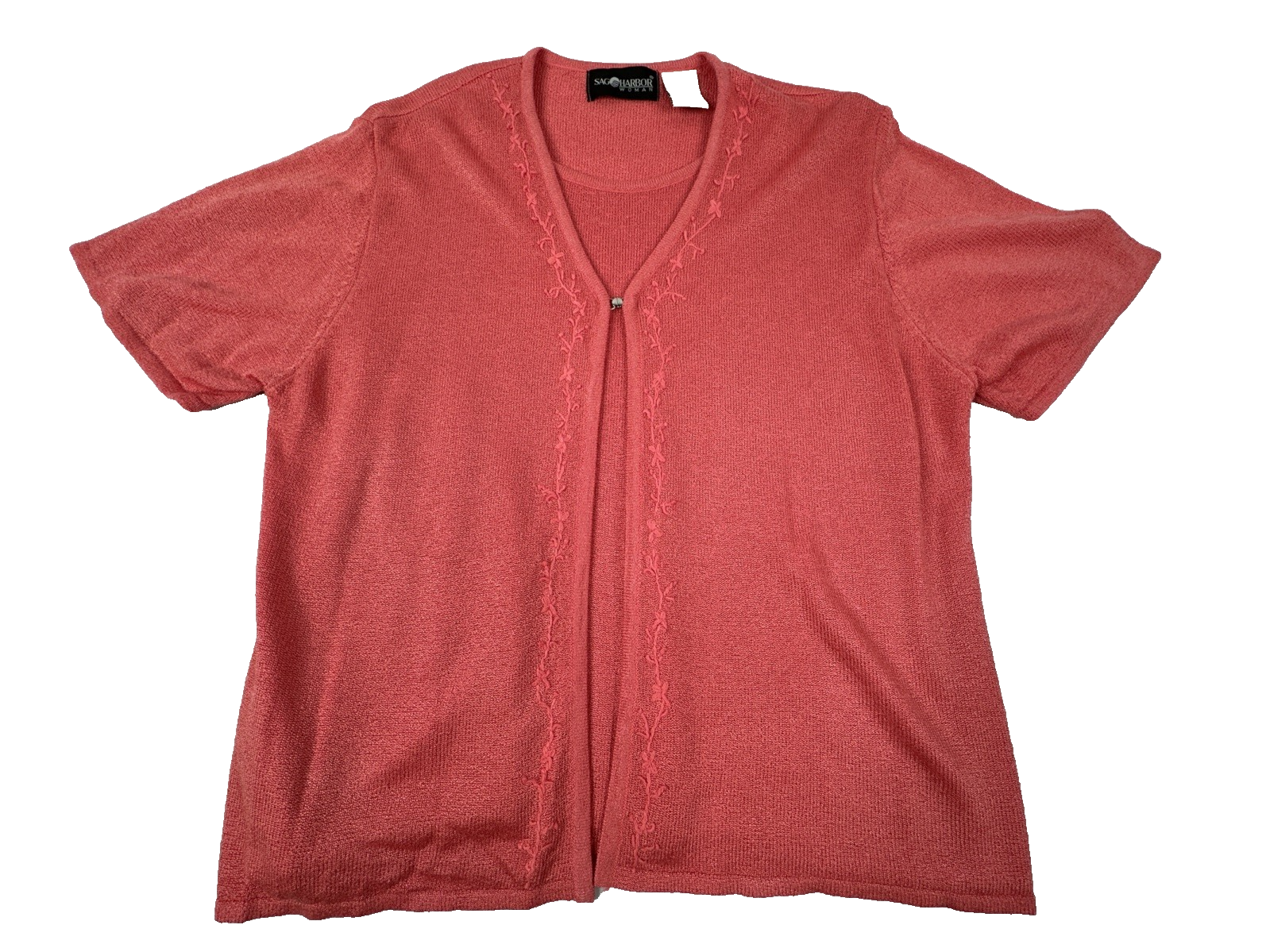 Sag Harbor 2 Layer Coral Cardigan Sweater. Women's Size 2XL