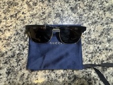 Gucci Men's Browline Full Rim Sunglasses Black Frame Tinted Lenses w/ Case