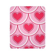 Pink Heart Pattern Fleece Sherpa Blanket  Valentine's Cozy Throw