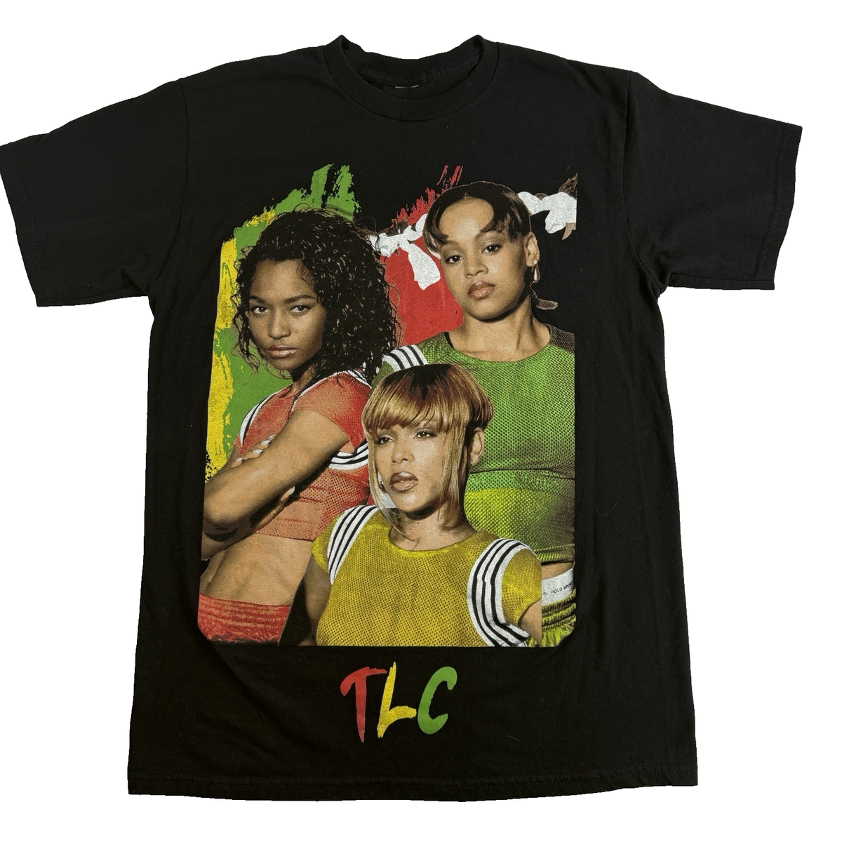 Vintage TLC Graphic T-Shirt Photo Print Neon Logo Small R&B Group