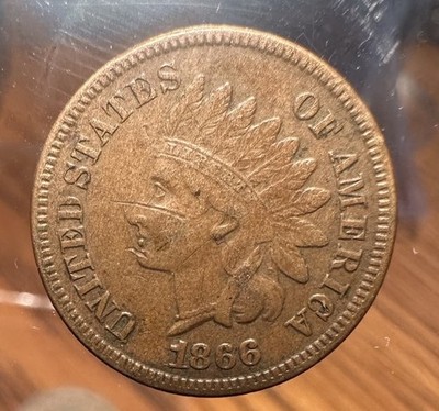 1866 Indian Head Cent XF EF FS-302 Repunched Date RPD Snow 3