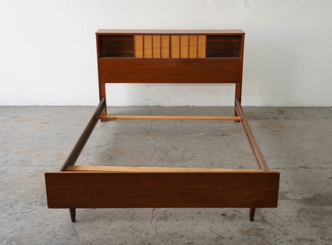 Hooker Furniture Mid-Century Modern Walnut & Cane Full Size 