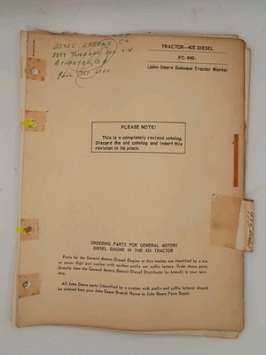 #ad John Deere 435 Diesel Tractor Parts Catalog PC 642 PC642 1963 Print Date Manual $34.99