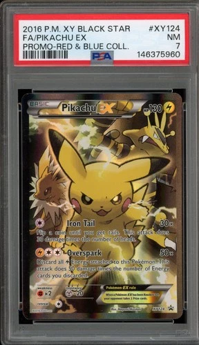 Pokemon Pikachu EX Red & Blue Coll. Black Star Full Art Promo XY124 PSA 7