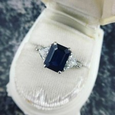 2Ct Emerald Cut Lab Created Sapphire Women Wedding Ring 14K White Gold Plated