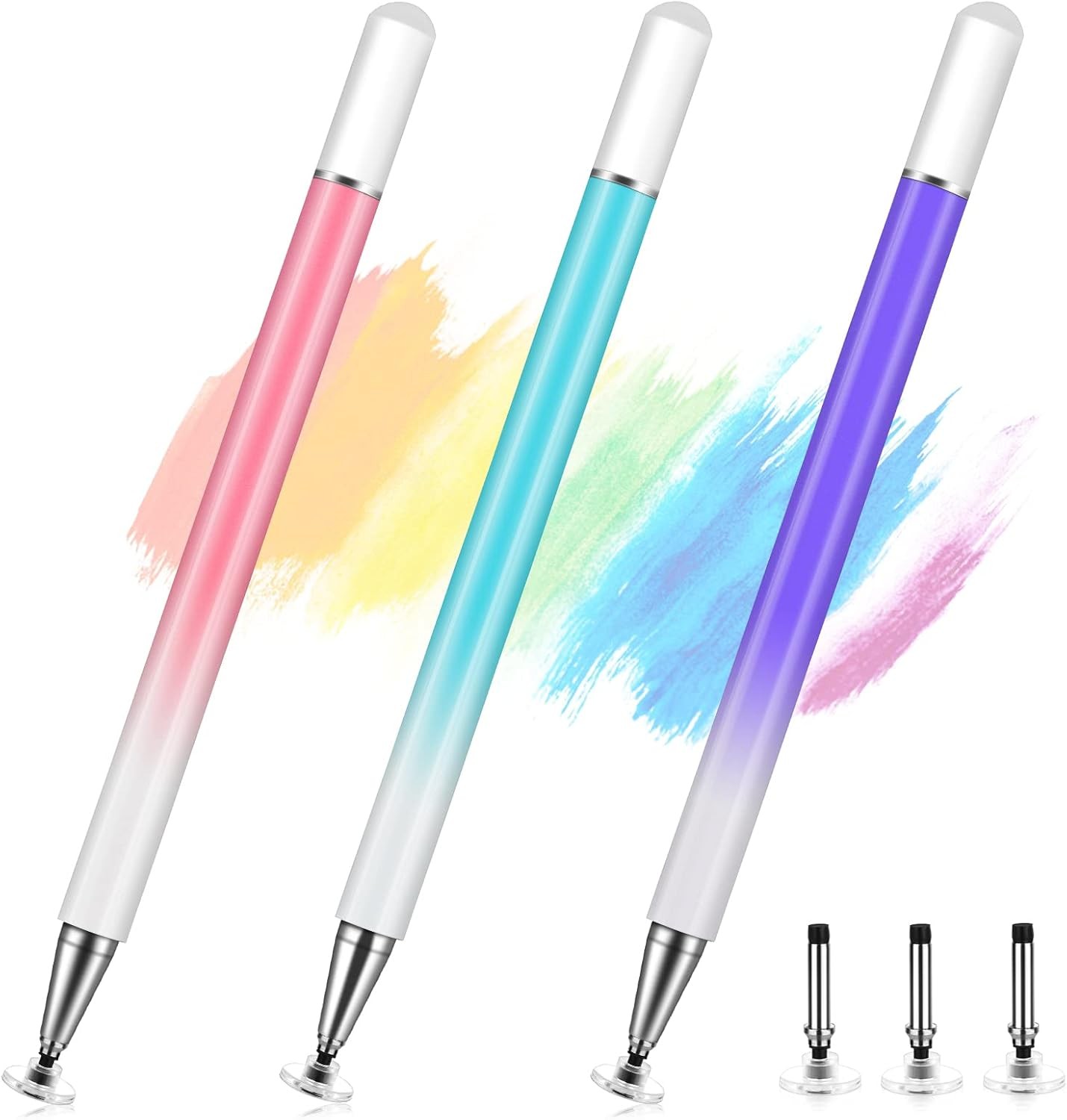 3 Pack Pink Blue Purple Universal Disc Stylus Pens for Touch Screens-image