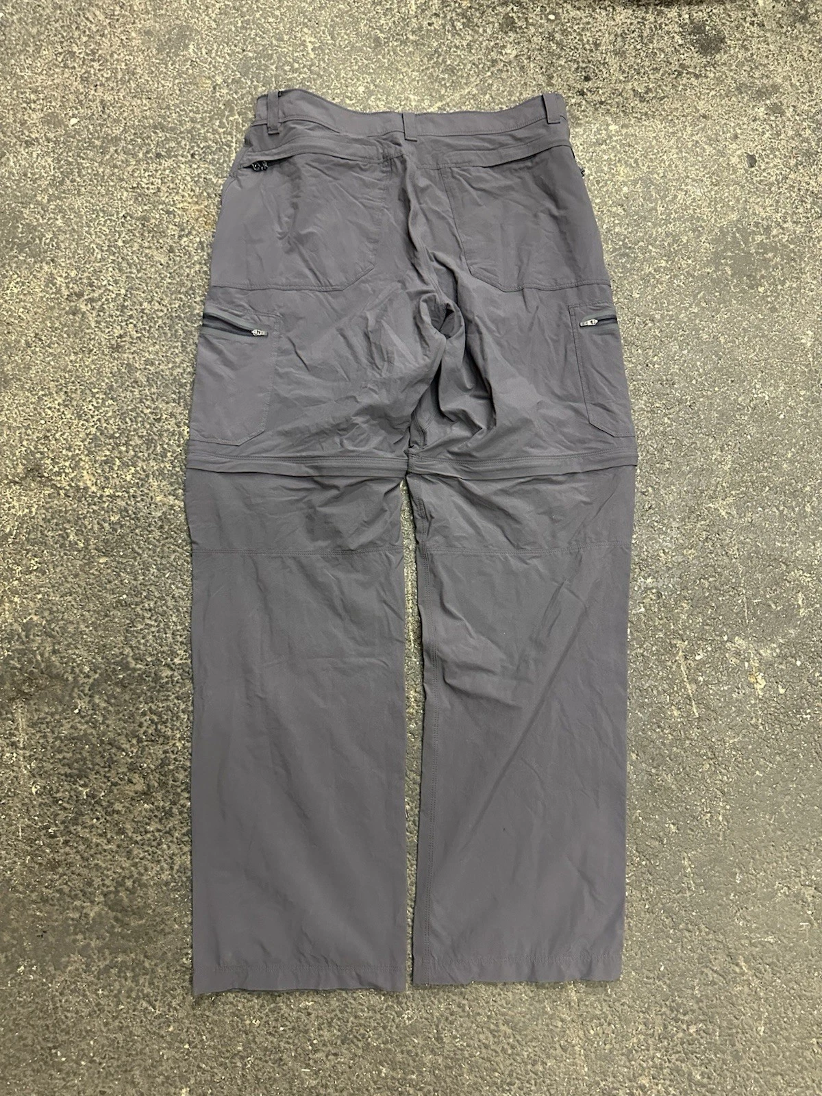 LL Bean Tech Pants Mens 35X30 Gray Nylon Stretch Cargo Zip Pockets Hiking