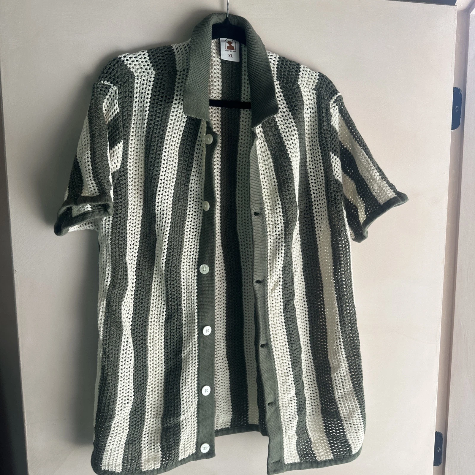 $169 Dandy Del Mar The Dominica Crochet Stripe Shirt X Large Green White