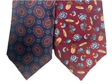 Isaco Designer Necktie Mens Navy Geometric  Maroon Fruit All Silk Italy Made