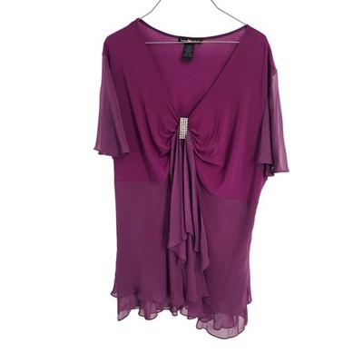 Woman Within Purple Flutter Sleeve Top - Plus Size 22W