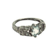Sterling Silver Blue Topaz Cubic Zirconia Cocktail Ring Size 7.25