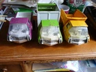Tonka toys x3, bin lorry green white, purple pickup,used, yellow tipper broken