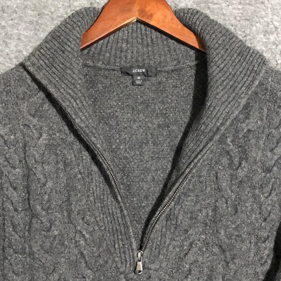 J.Crew Sweater Mens M Gray Half Zip Cable Knit Merino Alpaca Pullover Preppy - Image 4 of 4