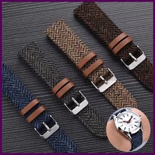 18mm 20mm 22mm Genuine Leather Nylon Watch Band Strap Vintage Weave Bracelet Men