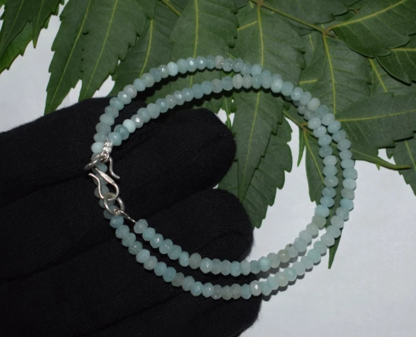 Aquamarin Chalzedon Edelstein 40 " Fadenhalskette 925 Sterlingsilber Weihnachten - Bild 2 von 4