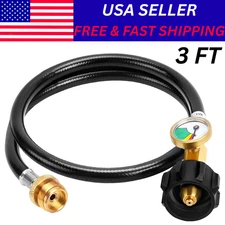 1LB To 20LB Propane Refill Adapter Extension Hose With Gauge 3FT