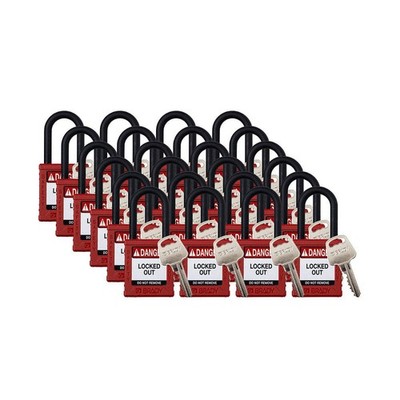 BRADY SDPL-RED-38PL-KA24 Padlock,6 Pins,Red,PK24 793EE7