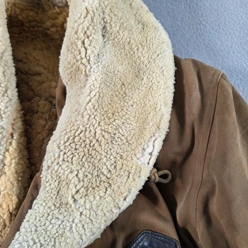 Vintage Barnstormer Coat Mens Large Brown Moleskin Shearling Lined Leather Trim image 6