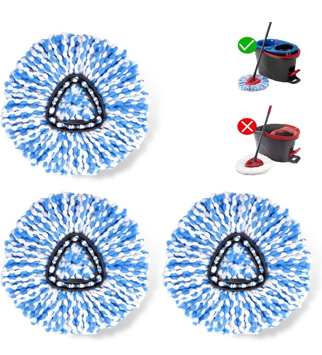 3-Pack Replacement Mop Heads For O-Cedar Spin Mop – Microfiber, Machine Washable