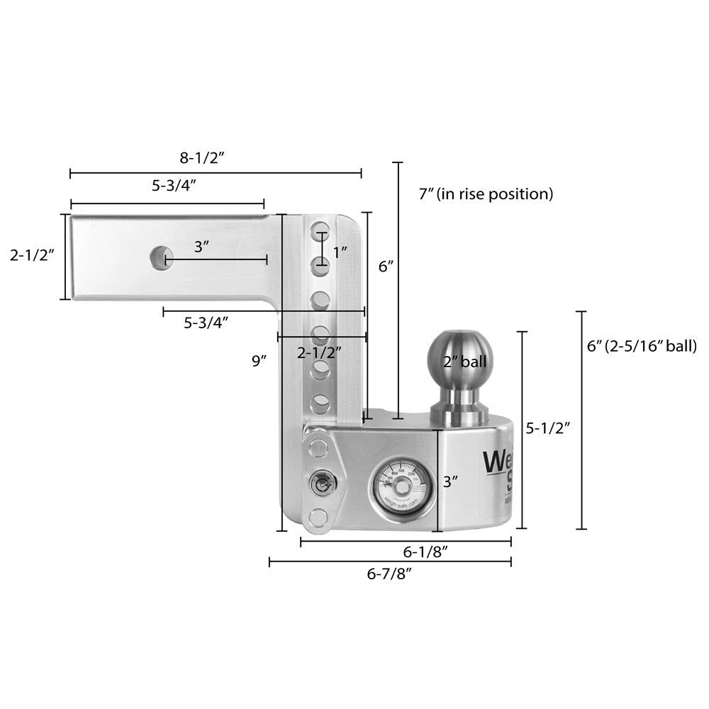 WS6-2.5-KA Adjustable Ball Mount Measurement Diagram