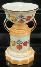 1920s Czech Hand Painted Porcelain Pottery Vase Two Handles Fruit Pattern 5.75"