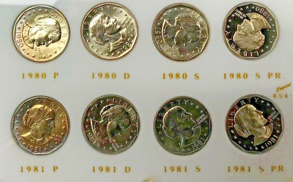 Juego de Dólares Susan B Anthony 1979-1981, 14 monedas incluyendo prueba, nº 1981S TIPO 2 Foto 3 de 4