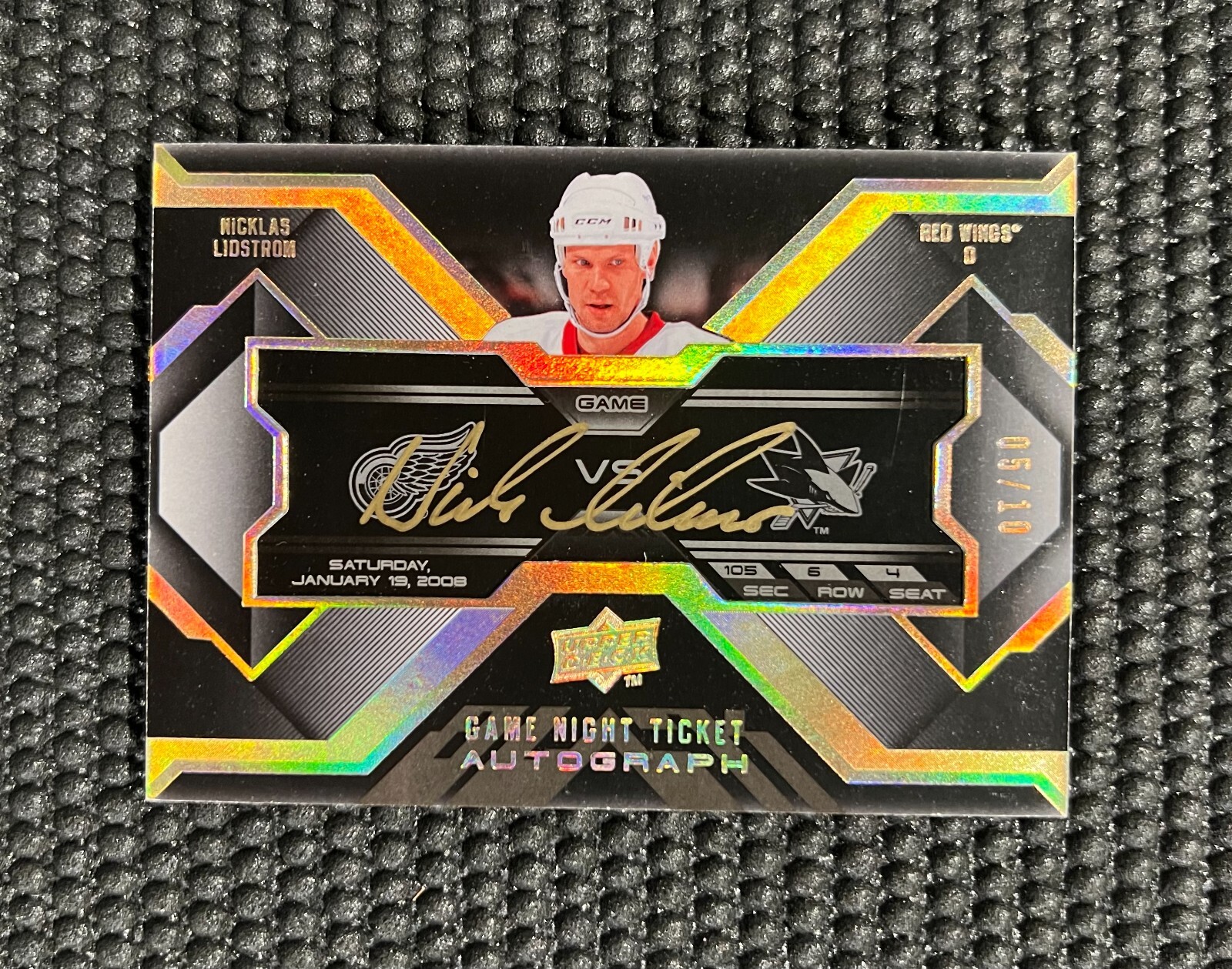 2008 UD Black Game Night Ticket Nicklas Lidstrom Auto Gold /10 #5/10 =Jsy# 1/1