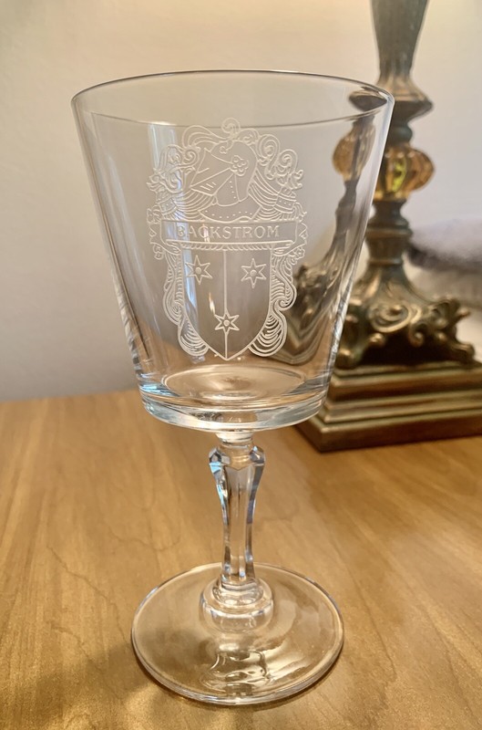 Coat-of-Arms Surname BACKSTROM Square Goblet Genuine Crystal France By Sanson