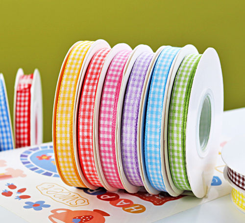 10mm check ribbon 28 colors 2 Side Ribbon Gift Wrapping Card Making - Picture 3 of 57