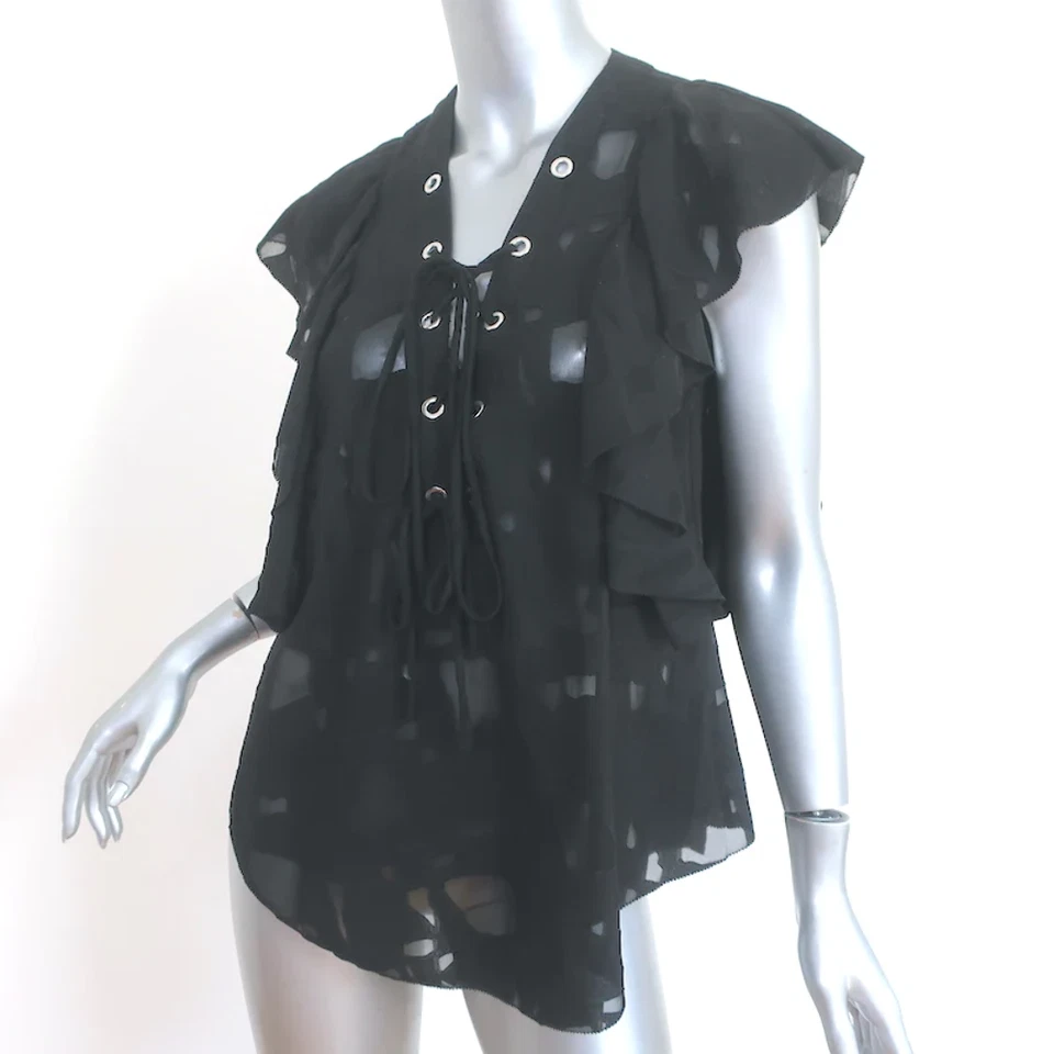 Blusa con cordones IRO Gilka negra Burnout Georgette talla 38 top sin mangas Foto 2 de 4