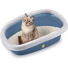 CAT CENTRE Jumbo Open Cats Litter Tray Wide Rim Grey Blue 58cm Easy Access Box