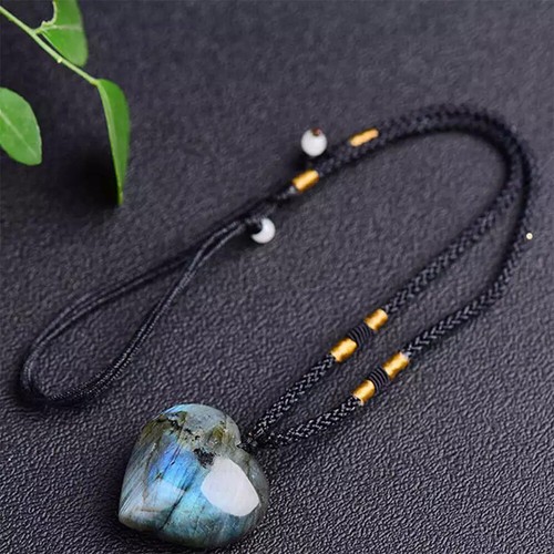 Natural Heart Shape Crystal Pendant Labradorite Quartz Stone Necklace Healing - Picture 11 of 18