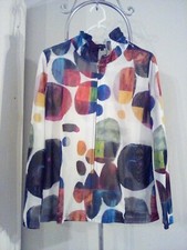Damee, Inc Abstract Print Mesh Stretch Semi Sheer Ruffle Jacket Top Size M