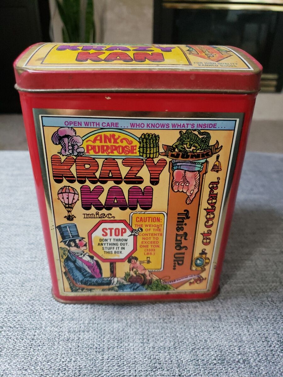 Vintage Krazy Kan Misc. Collectible Tin English Junk Catch Vintage Krazy Kan Misc. Collectible Tin English Junk Catch