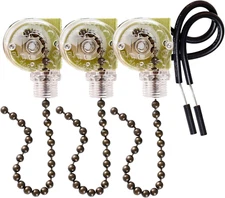 3 Pack Ceiling Fan Switch Zing Ear ZE-109 Two-Wire Light Switch, Wall Lights Pul