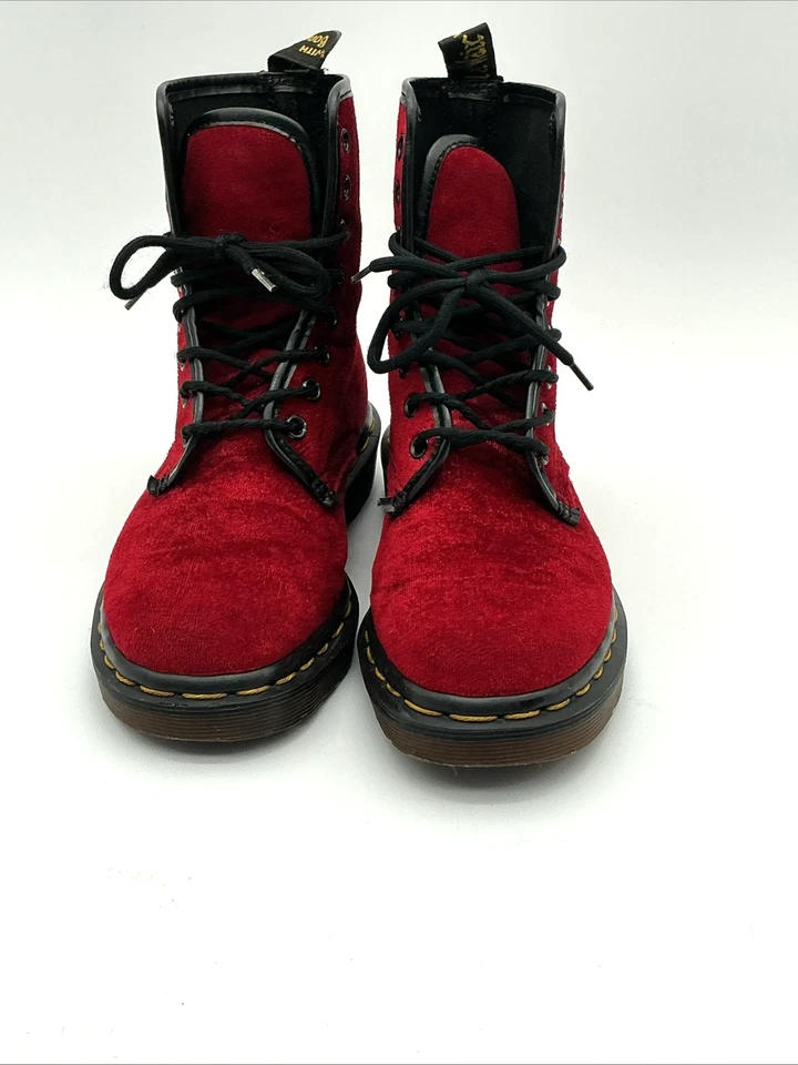 Botas de Terciopelo Rojo Dr. Martens 1460 Hechas en Inglaterra EE. UU. 5 / UK 3 - Raras De Colección Foto 4 de 4