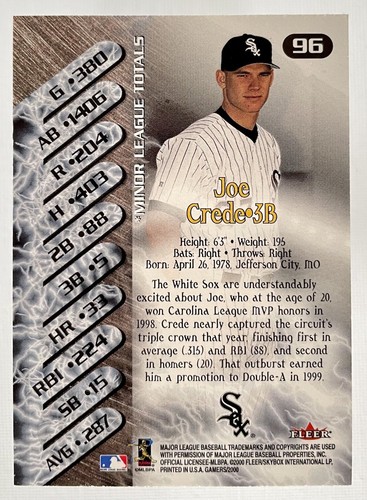 2000 Fleer Gamers #96 Joe Crede Next Gamers Chicago White Sox - Picture 2 of 2
