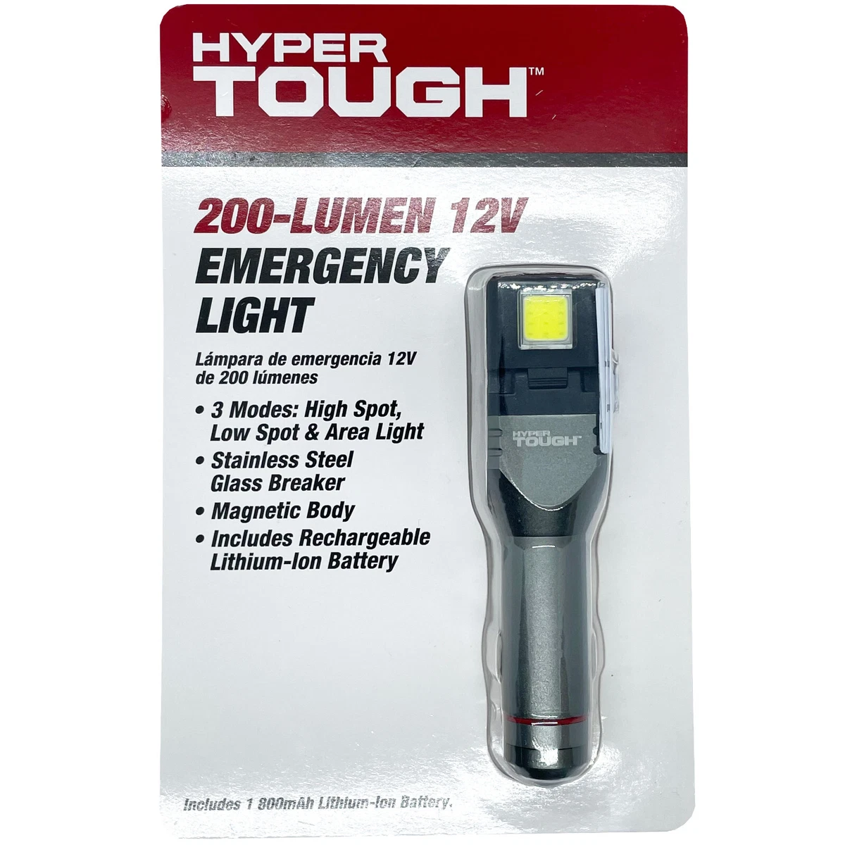 Hyper Tough 200lm Car Charger Lighting, Flashlight, Emergency Light, Window Breaker Work Light, Silver, Size: 4.72”Large x1.06”W x0.87”H